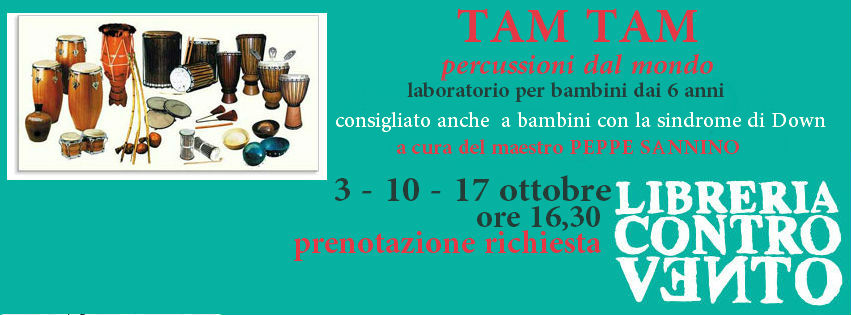 testata TAM TAM laboratorio di percussioni libreria Controvento Telese Peppe Sannino