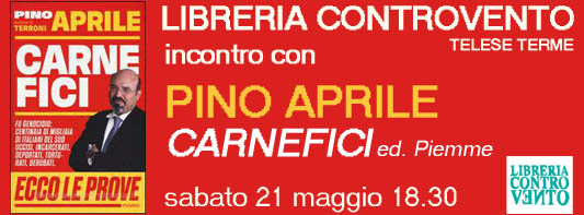 Copertina evento PINO APRILE scura Libreria Controvento Telese PICCOLA